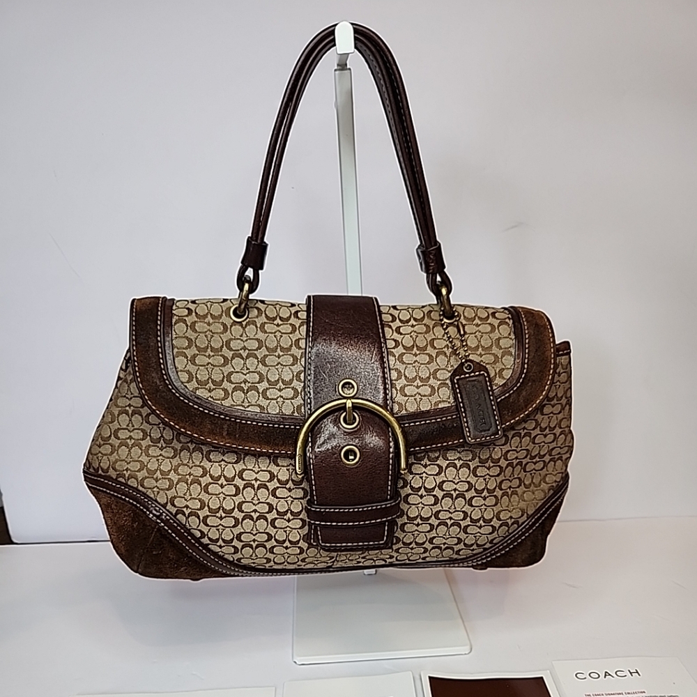 Vintage Coach 7078 Y2K Brown Jacquard Soho Signature Satchel Handbag Suede Logo